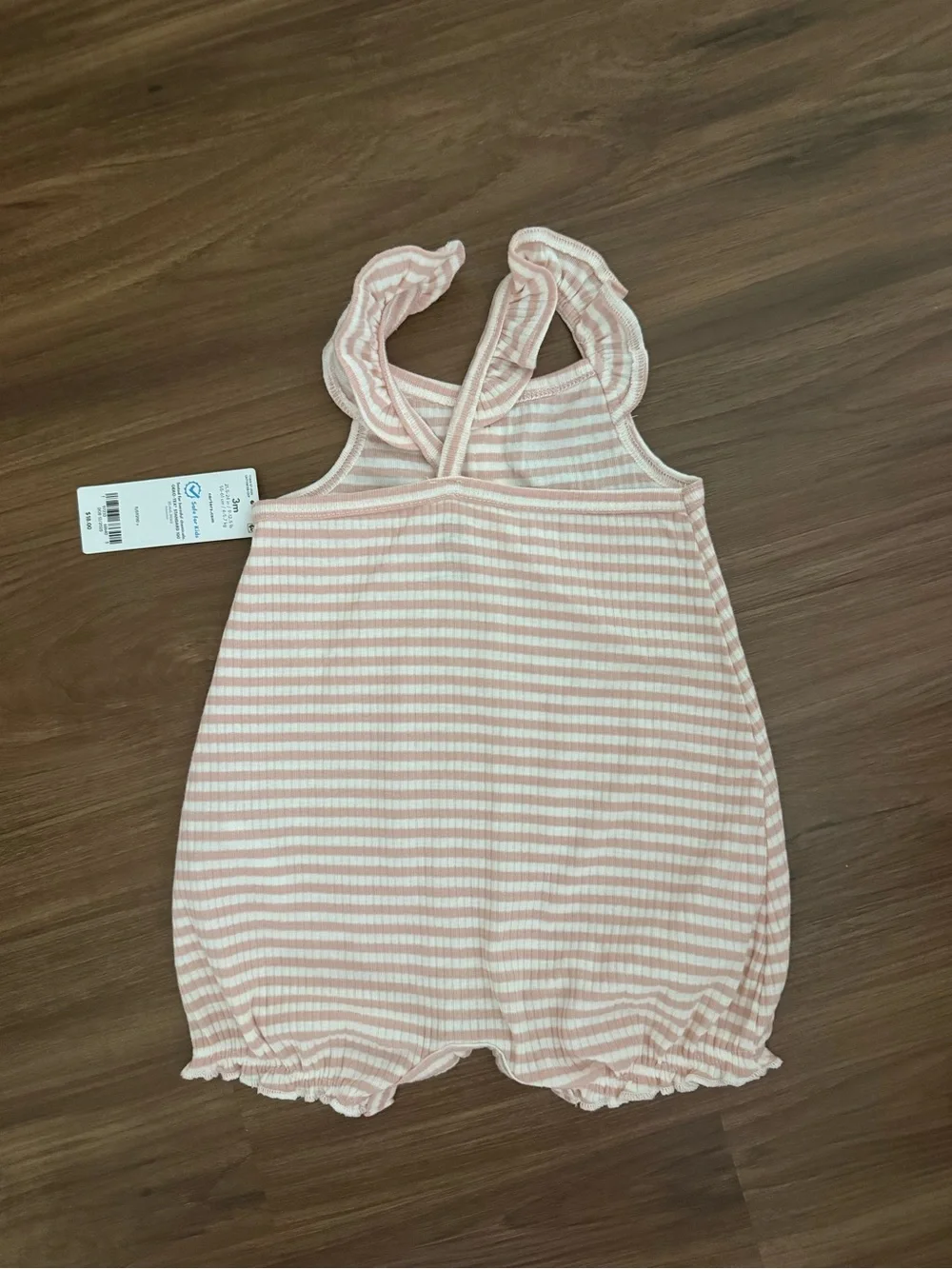 NWT Carter's Pink and White Striped Ruffled Strap One-Piece